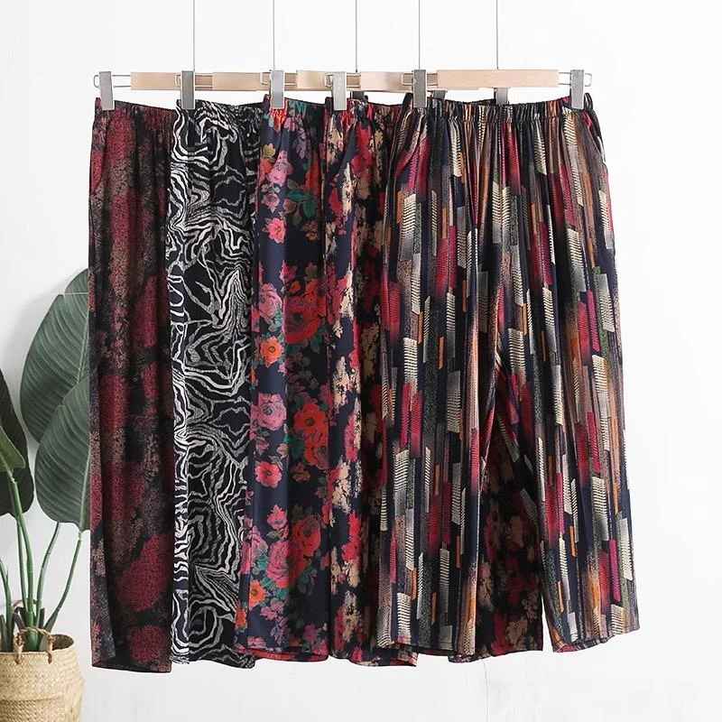 FAVMARTHA中老年棉绸长裤女士大码宽松休闲裤老太太外穿妈妈人造