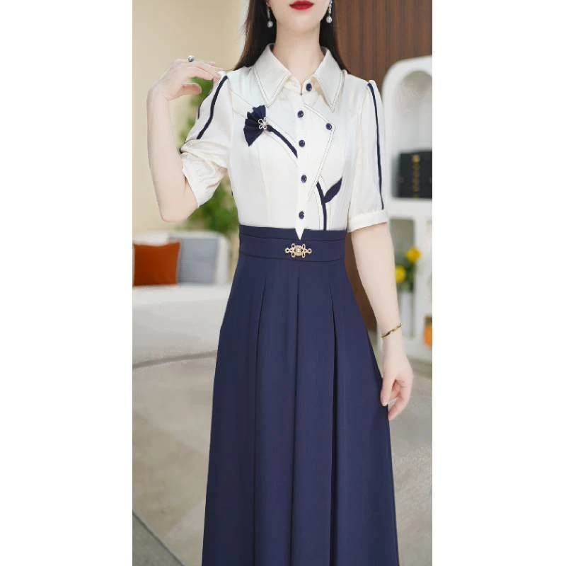 【连衣裙】夏季气质款翻领修身气质收腰优雅连衣裙M-4XL