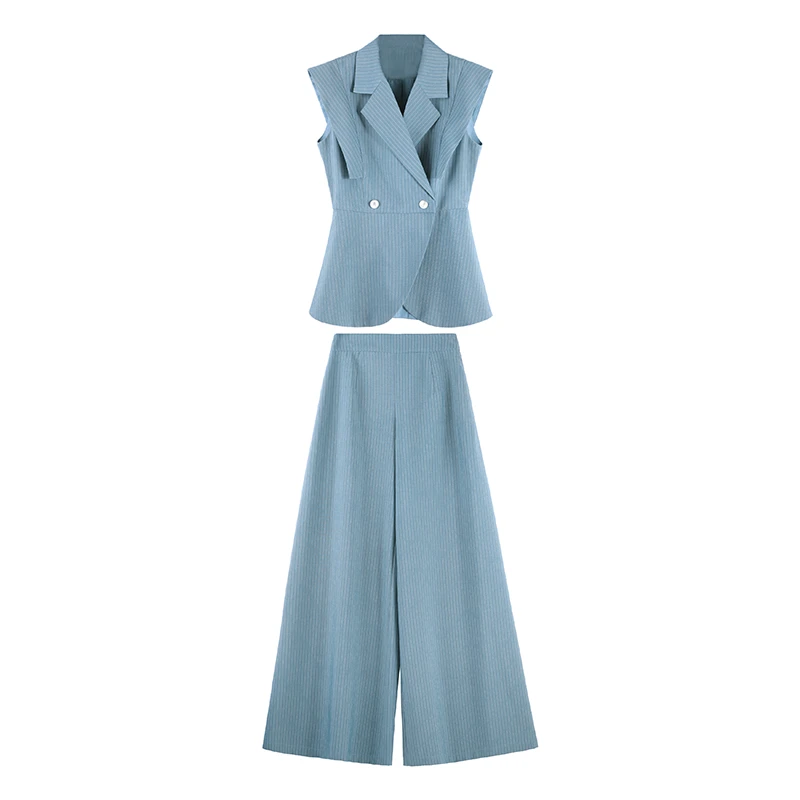 2025年夏季新款V领无袖上衣高腰阔腿休闲裤时尚套装SHBZW651782