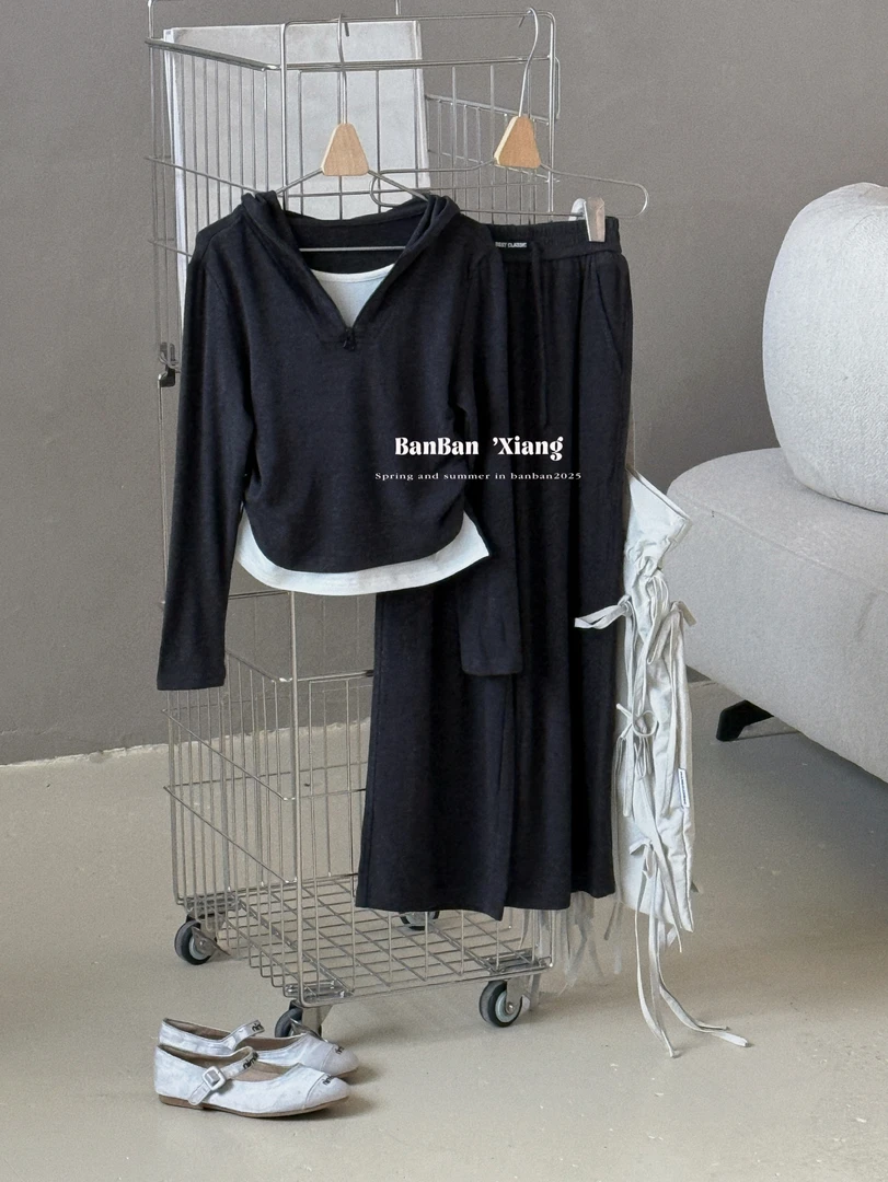 BB'X定制女童连帽针织套装  2025春季新品有氧运动假两件亲子套装