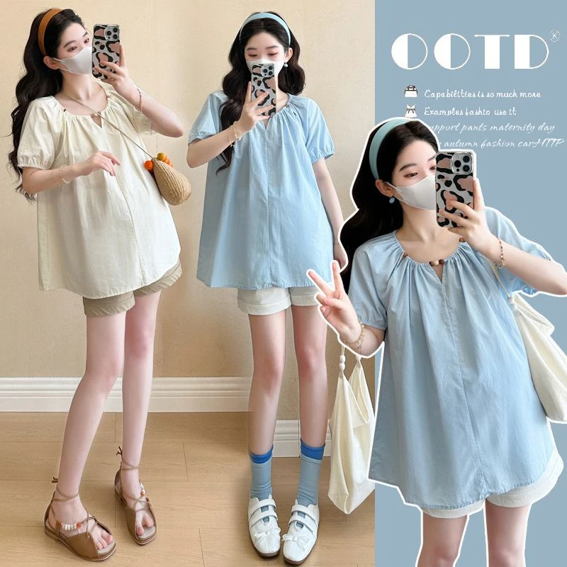 2025夏季新款时尚可外穿孕妇法式温柔气质减龄娃娃衫上衣