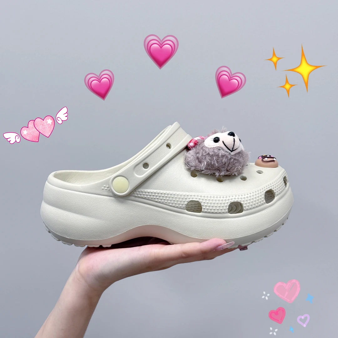 4厘米增高云朵洞洞鞋女士时尚户外厚底增高包头防滑夏季包头沙滩