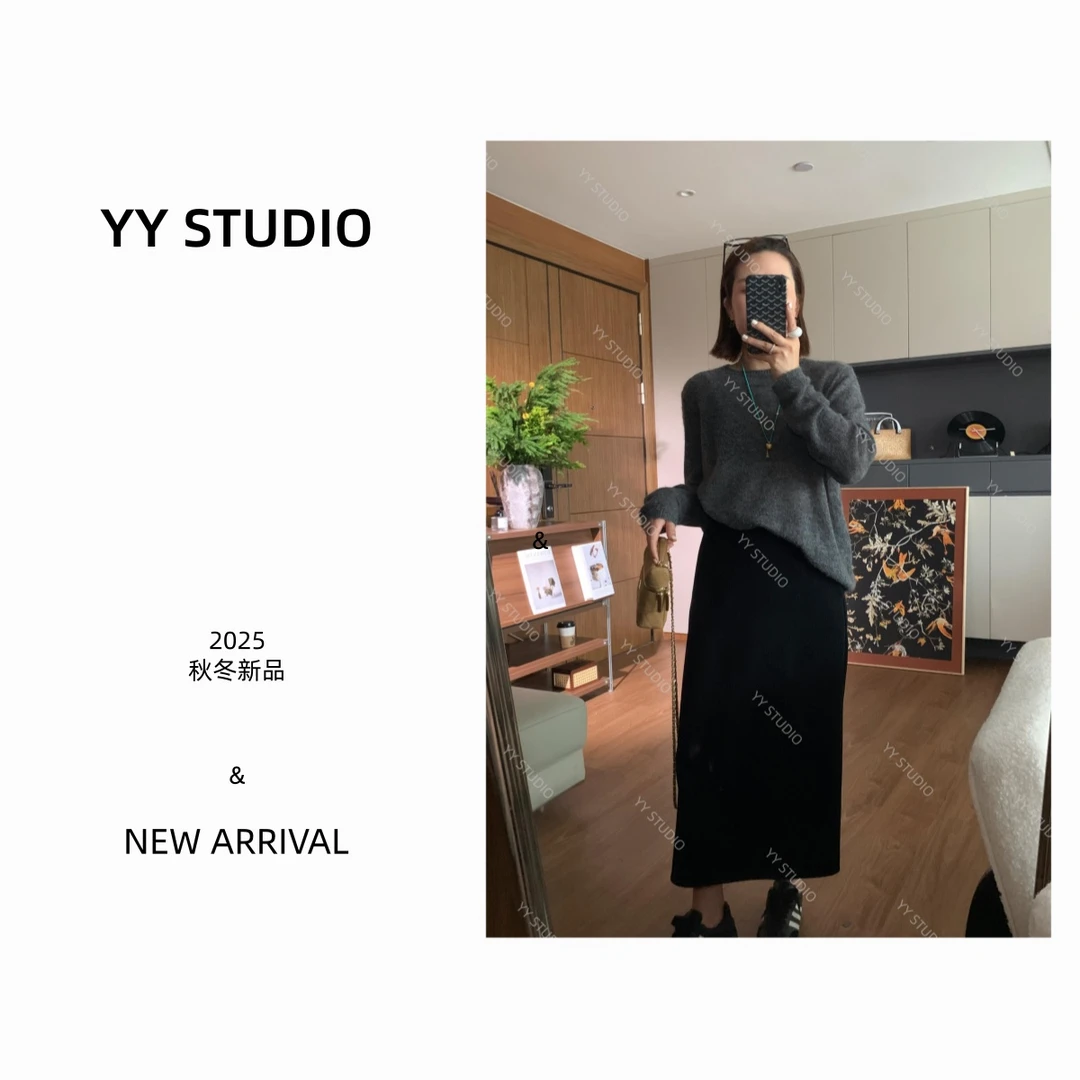 【YY STUDIO】秋冬绵羊毛混纺直筒裙气质显瘦通勤半身裙