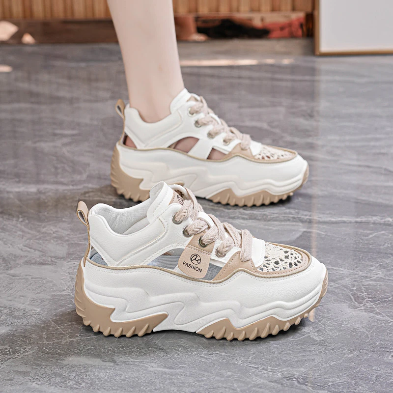 啄木鸟2025夏季新款百搭厚底镂空运动鞋女凉鞋休闲网红透气小白鞋