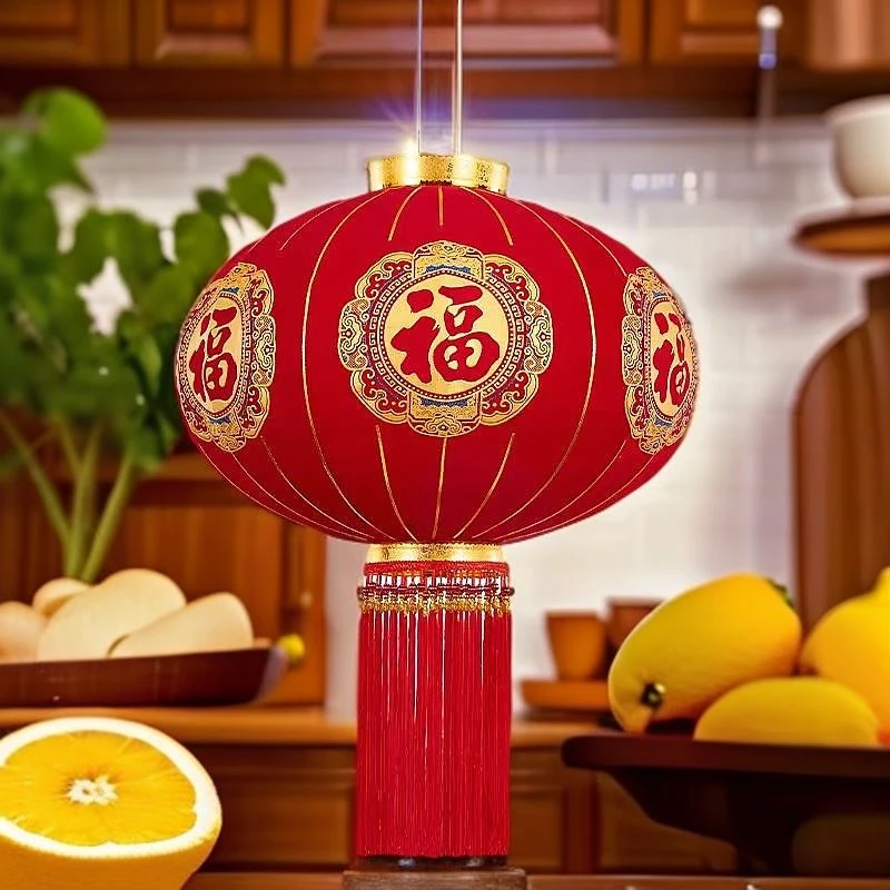 喜庆植绒布2025新年春节过年大红灯笼福字院子喜字阳台一对