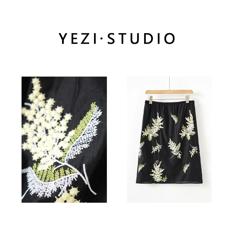 【半醒花园】進口天.丝P同款立体三色线高定绣花浮雕半身裙25233033