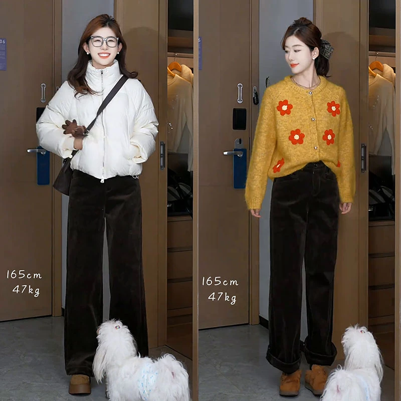 今年流行穿搭一整套2025新款复古针织开衫棉服外套阔腿裤三件套潮