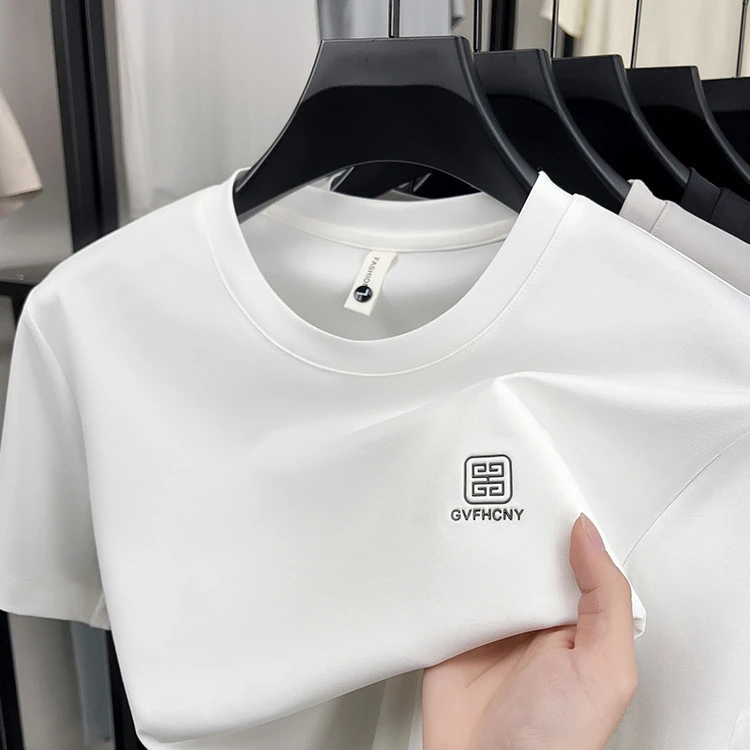 【含桑蚕丝】男士夏季薄款2025百搭新款中青年圆领短袖T恤冰丝男装