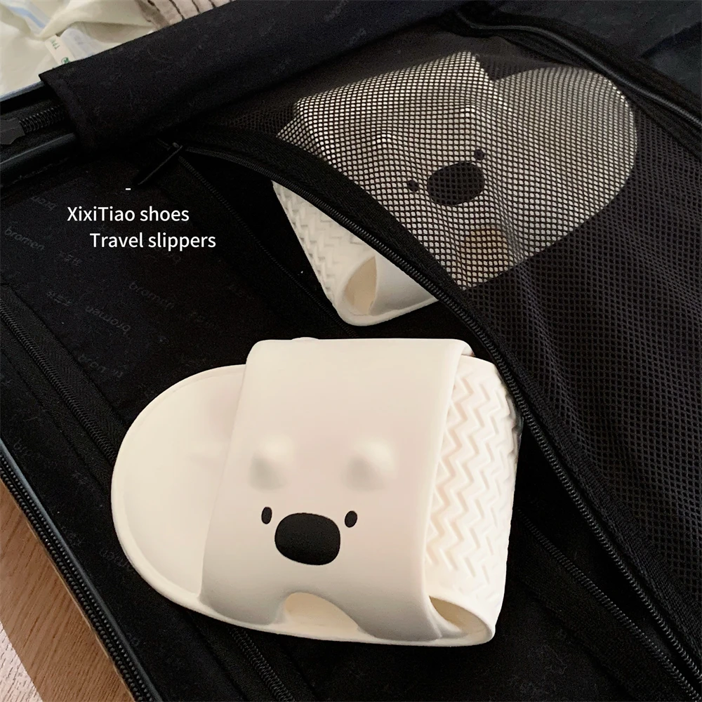 情侣出差旅行便携式可折叠拖鞋男女夏季轻便软薄底可爱小熊凉拖鞋