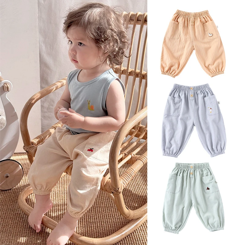 新款婴儿防蚊裤ins夏季男女宝宝空调束脚裤纯棉儿童长裤