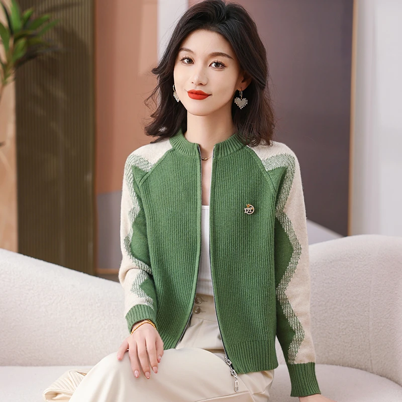 允山黛新款女士针织衫拉链开衫春秋外套女薄款休闲显瘦开衫外套