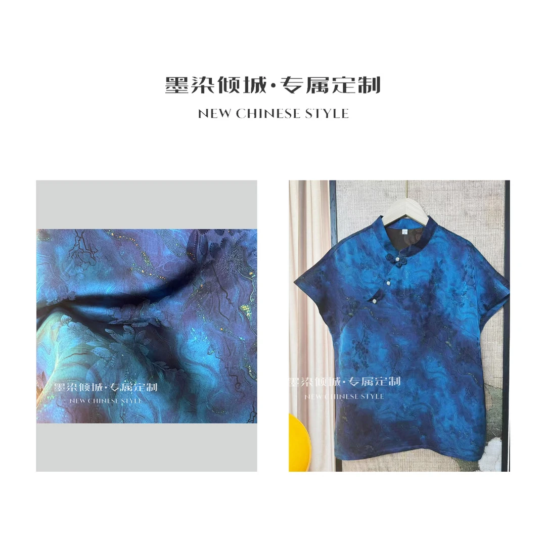 蓝眼泪·小衫-高定香云晕染重锻盘扣斜襟短袖小衫