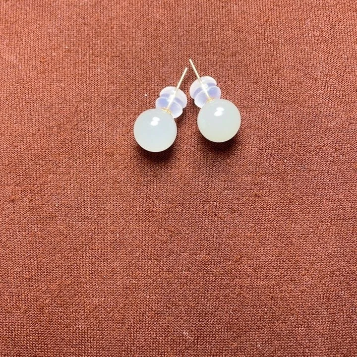 和田玉耳钉18K金镶嵌