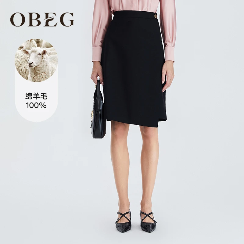 OBEG欧碧倩半身裙冬不对称设计气质职业裙单裙10424004