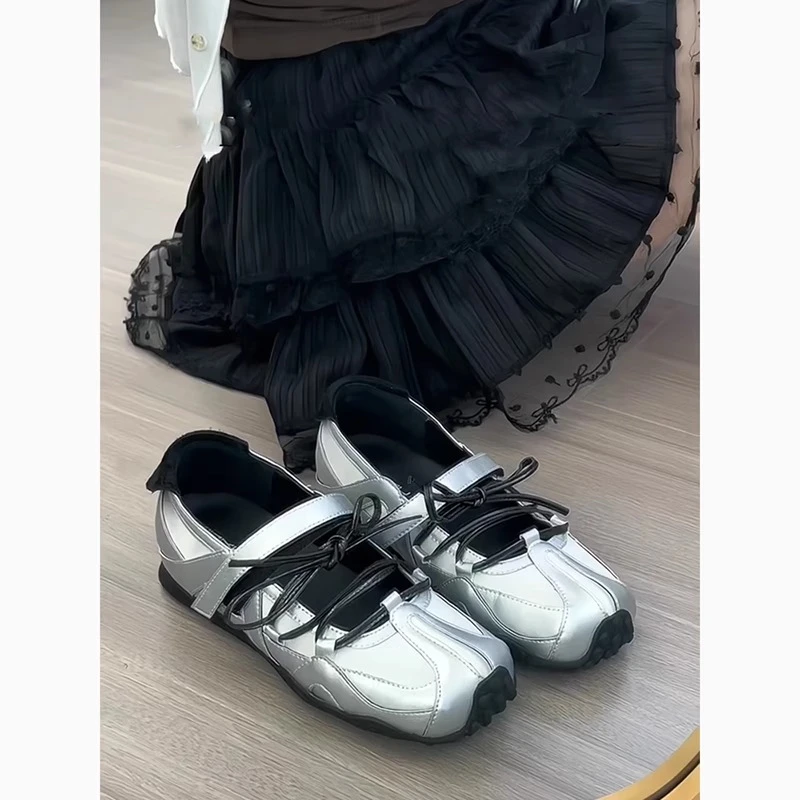 芭蕾风银色玛丽珍单鞋女2025夏季透气新款百搭凉鞋休闲德训鞋