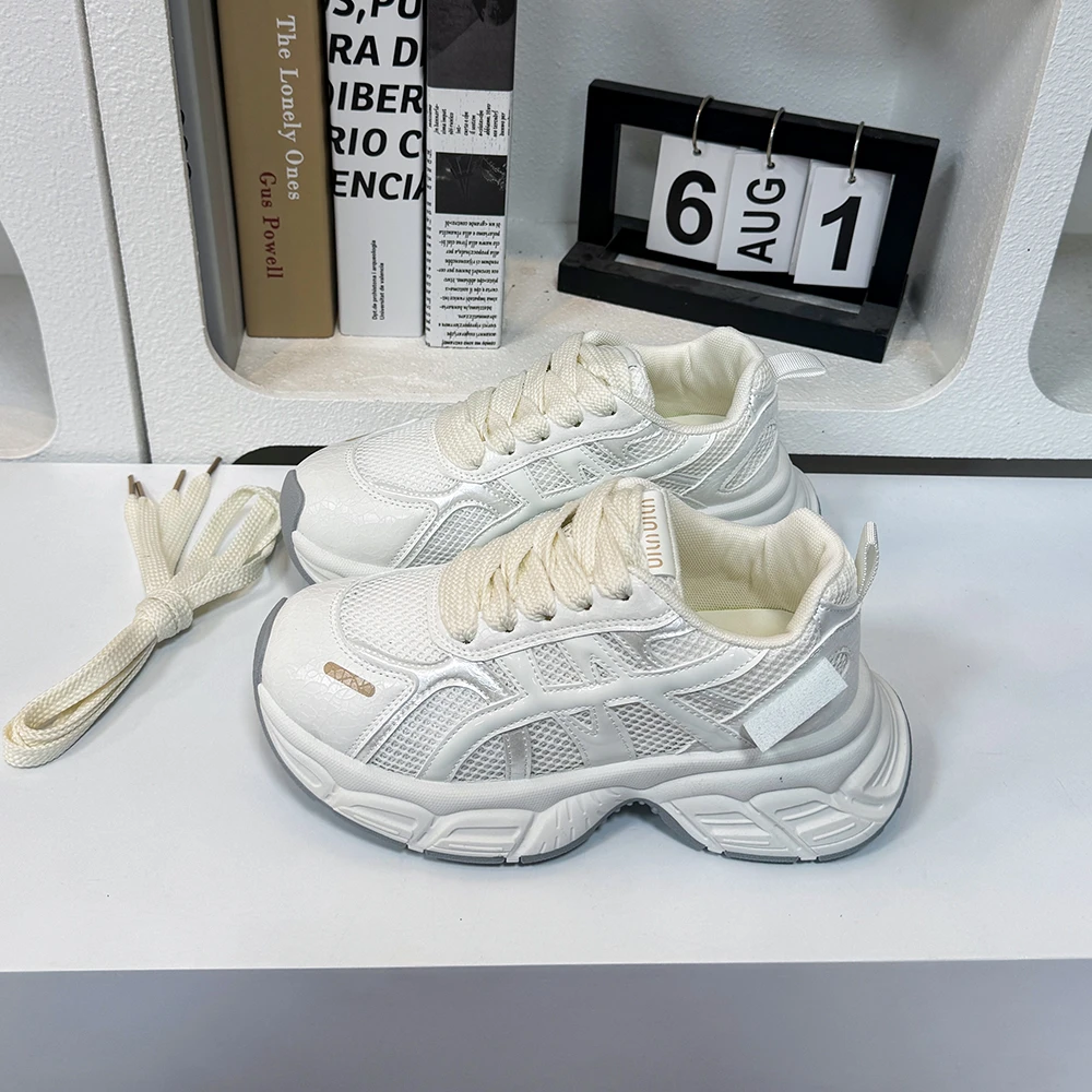 2520米色老爹鞋夏季新款透气网面小白鞋厚底运动鞋配裙子休闲鞋