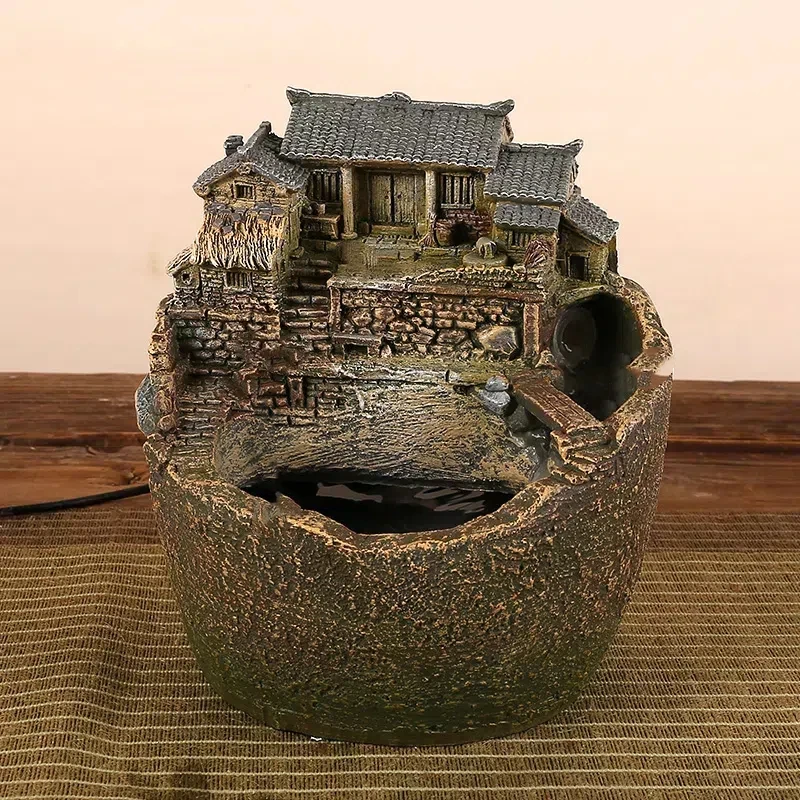 豆磨田野复古风格微缩景观桌面复古创意流水款老房子家居装饰摆件