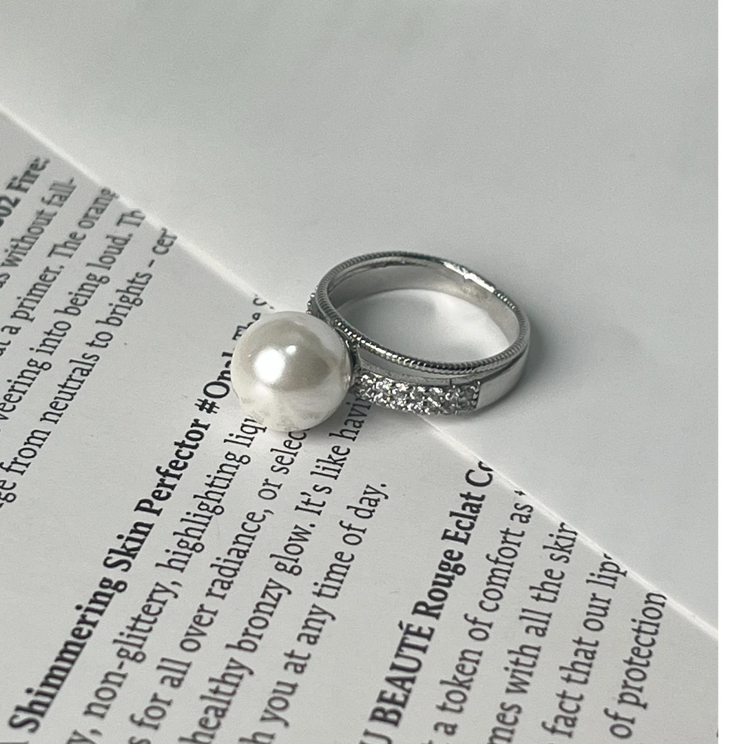 【小茶】10mm正圆可调节双圈戒指气质简约 贝珠