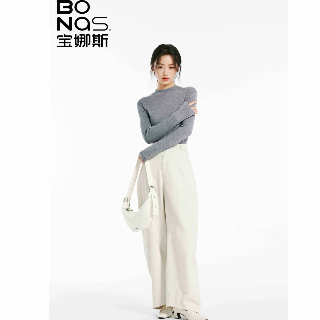 BONAS/宝娜斯秋冬新品羊毛叠穿圆领领打底衫 4462-F