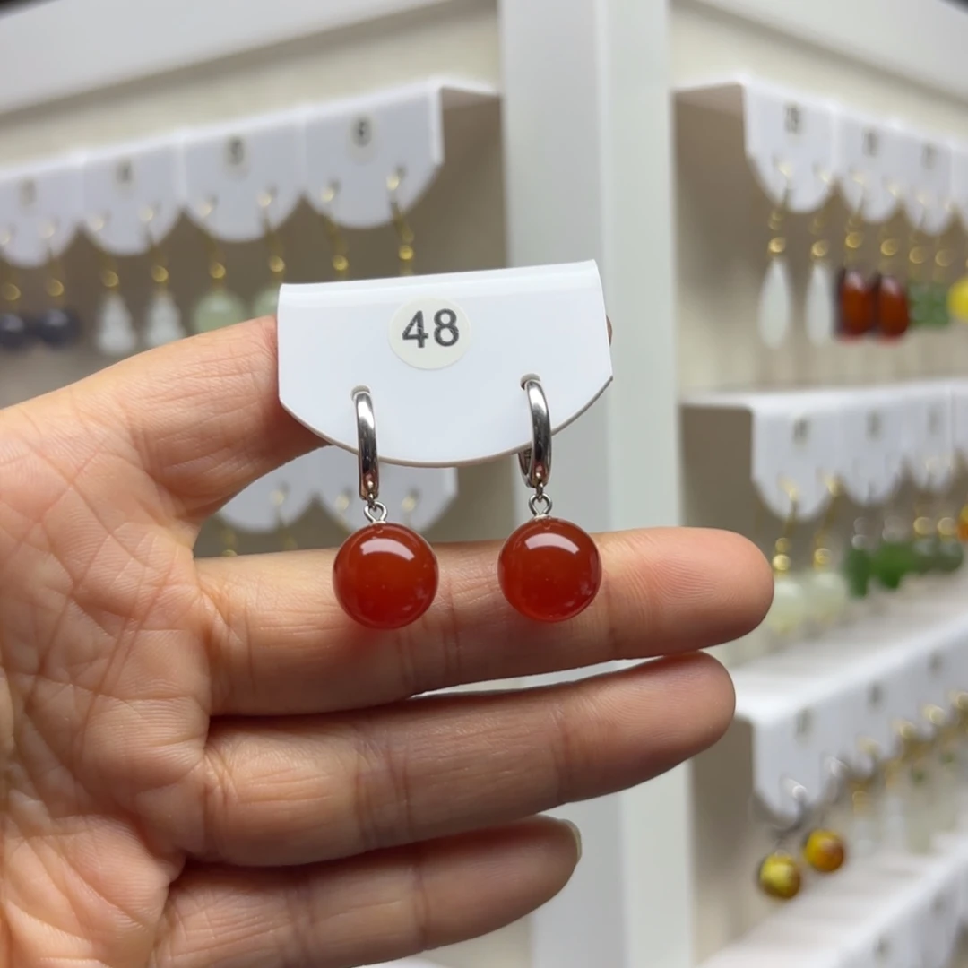 玛瑙/玉髓银S925镶嵌耳饰