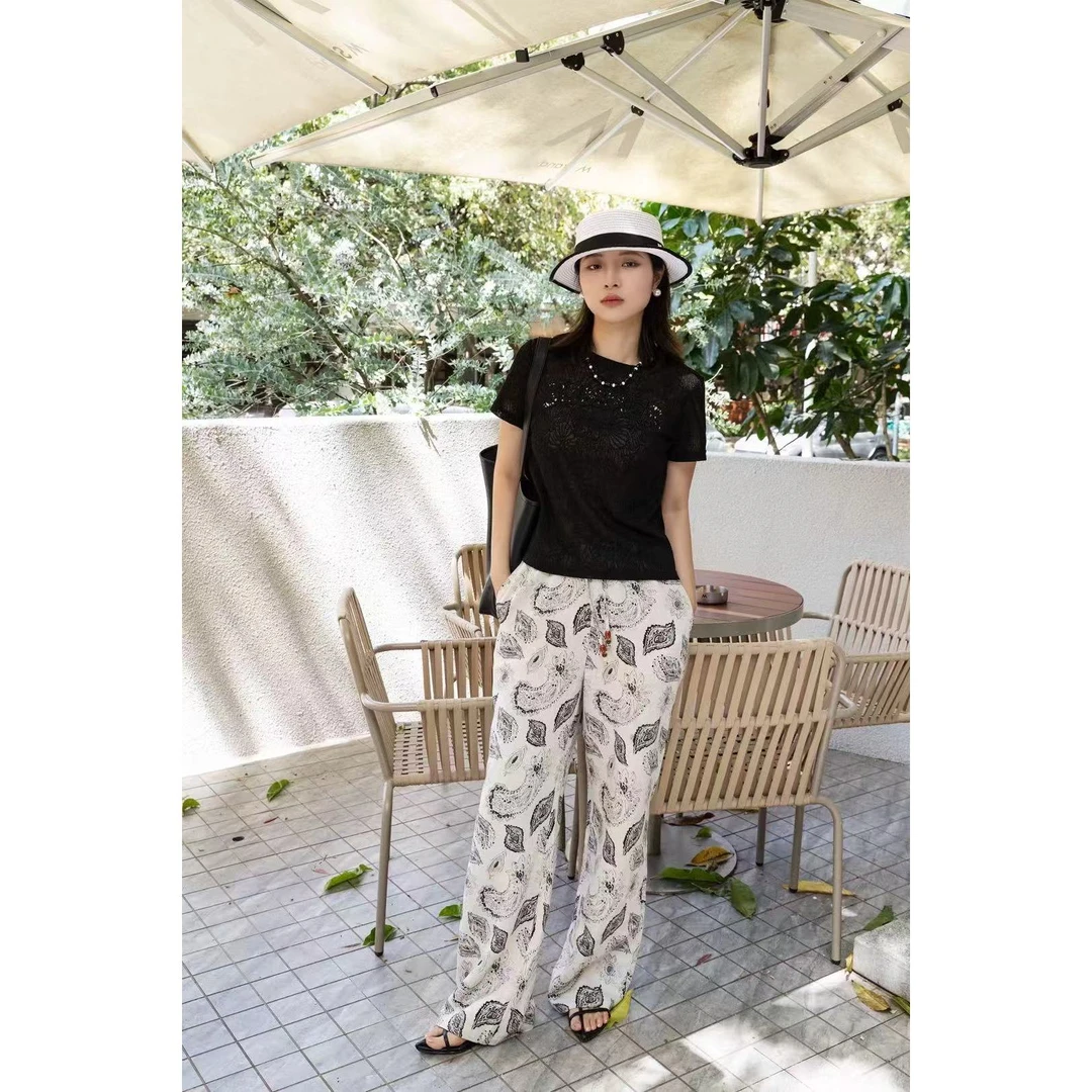 Mozch 莱赛R亚M轻薄腰果花印花时尚小众直筒休闲裤【长105】168256