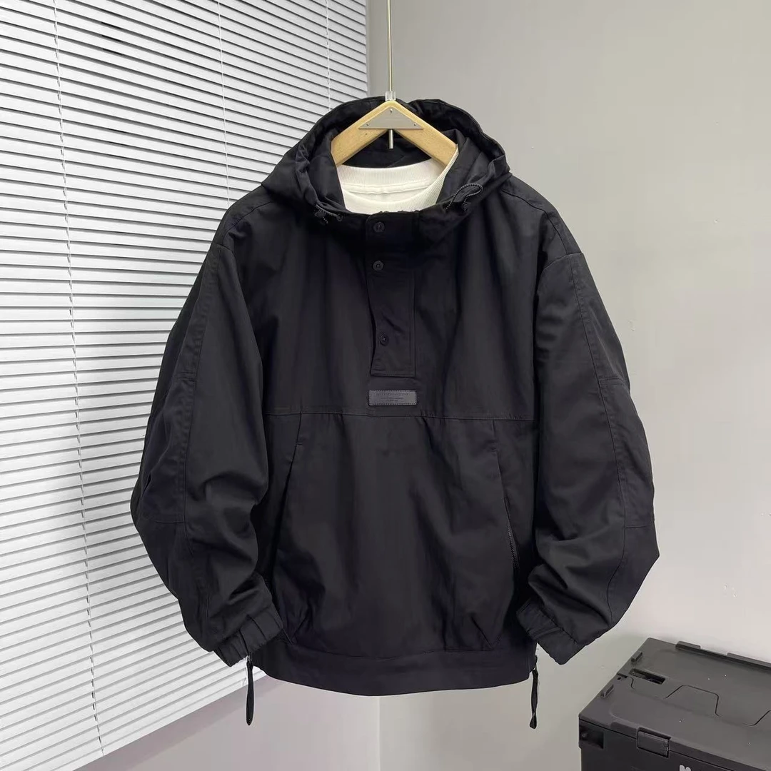 新款潮牌半拉链套头夹克男秋季韩版宽松连帽外套休闲美式长袖上衣