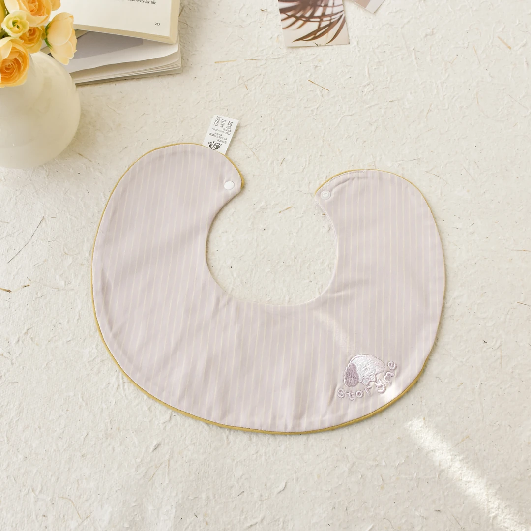 [y301]紫色白条纹刺绣小狗口水巾围兜新生儿防吐奶柔软透气可爱in