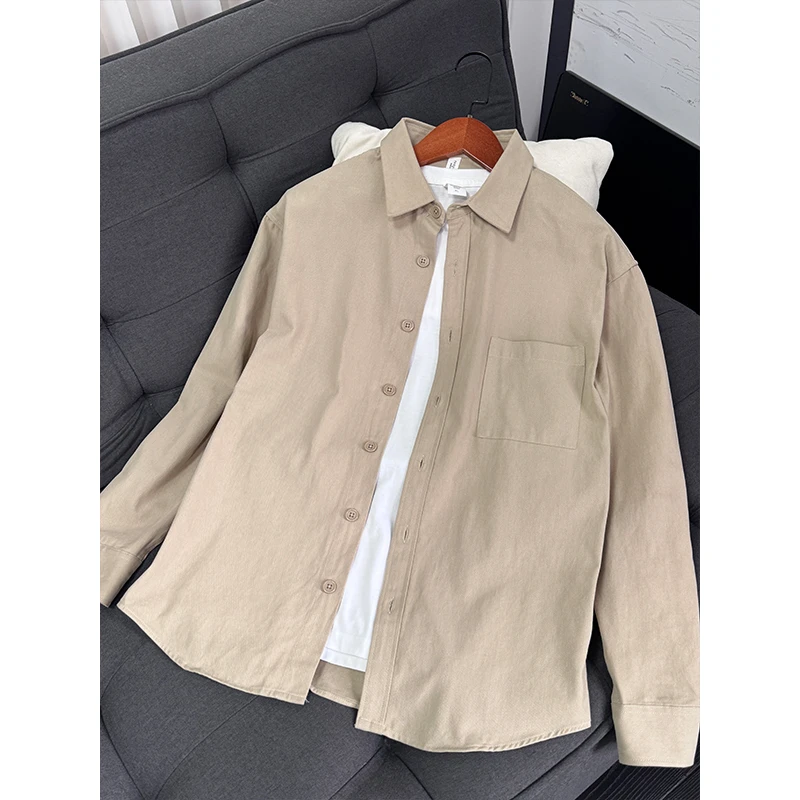 纯棉浅卡其色cityboy工装衬衫男款春季新款长袖衬衣休闲情侣外套