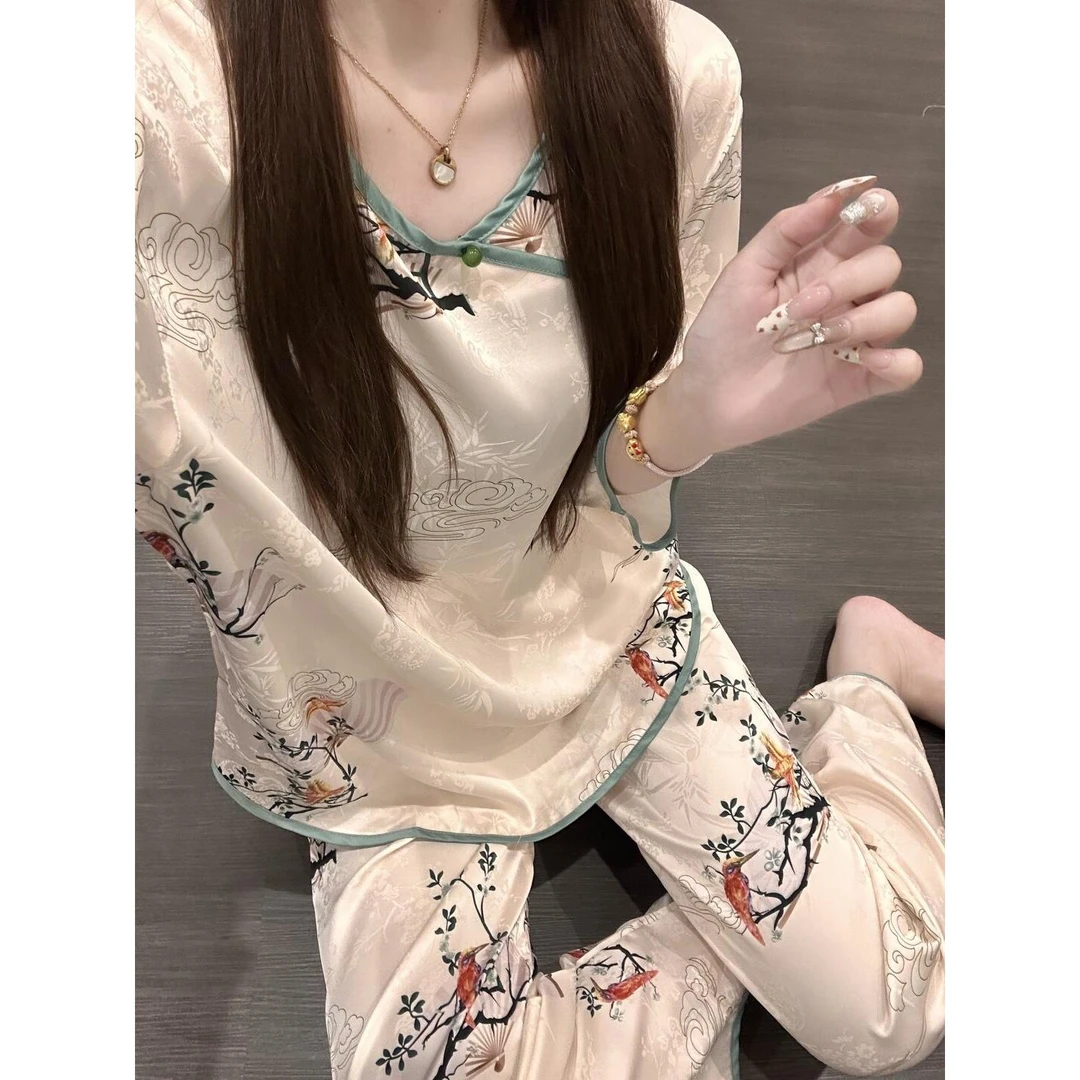 新中式宫廷风高级感花卉短袖睡衣女夏季2025新款家居服套装可外穿