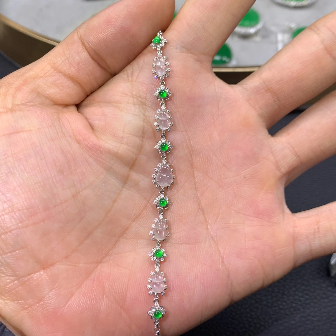 翡翠手链18K金镶嵌翡翠