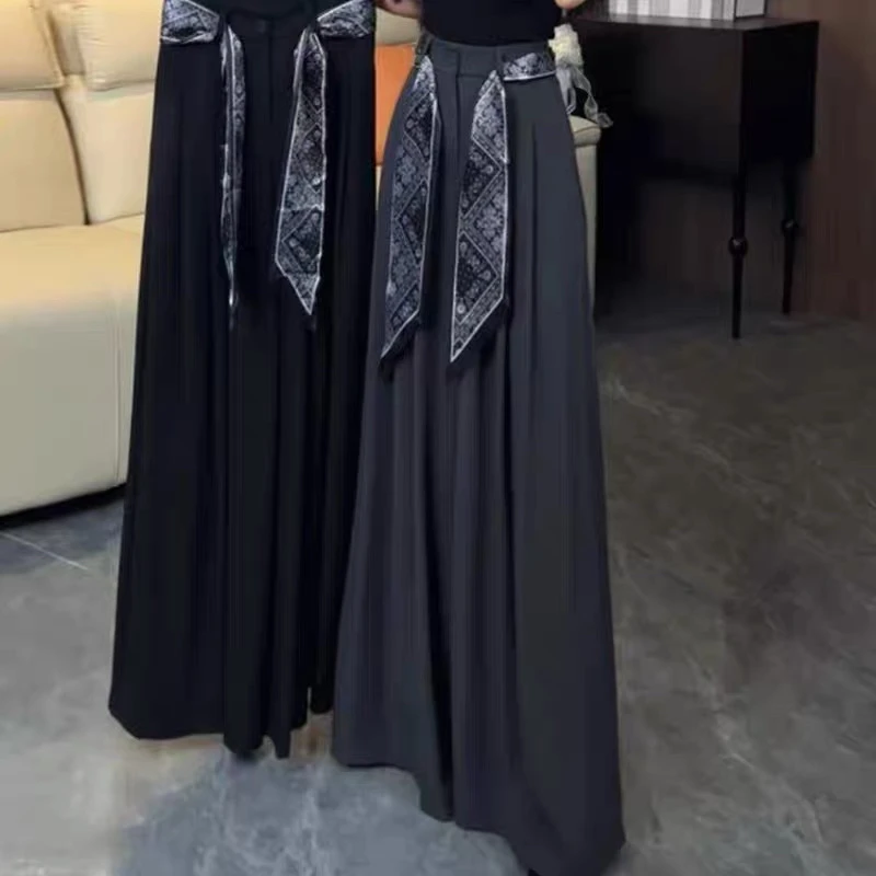 999时尚高级西装冰丝垂感阔腿裤女夏季送腰带+丝巾气质显瘦百搭