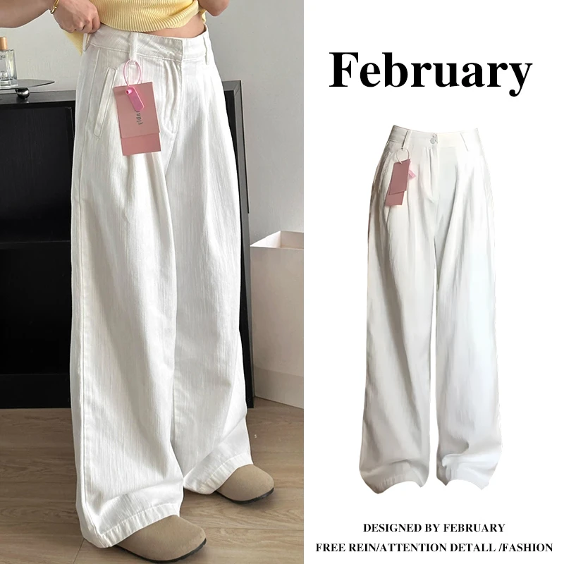 阔腿褶皱牛仔裤女2025夏季新款高腰显瘦宽松垂感直筒拖地裤子-N91