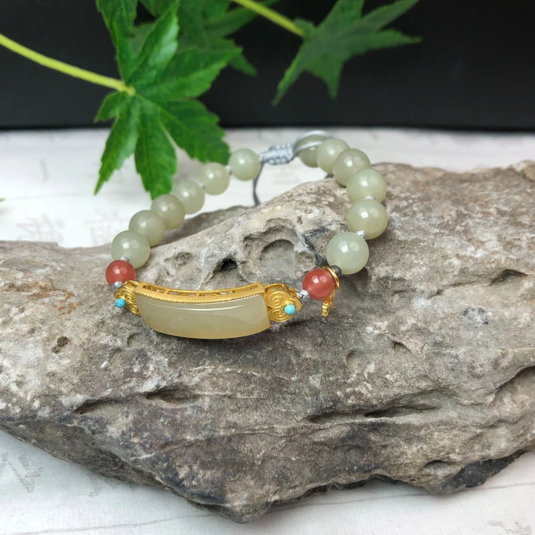 【琪禧珠宝】天然鉴冰清和田玉手排单圈2373101（多样性发货）