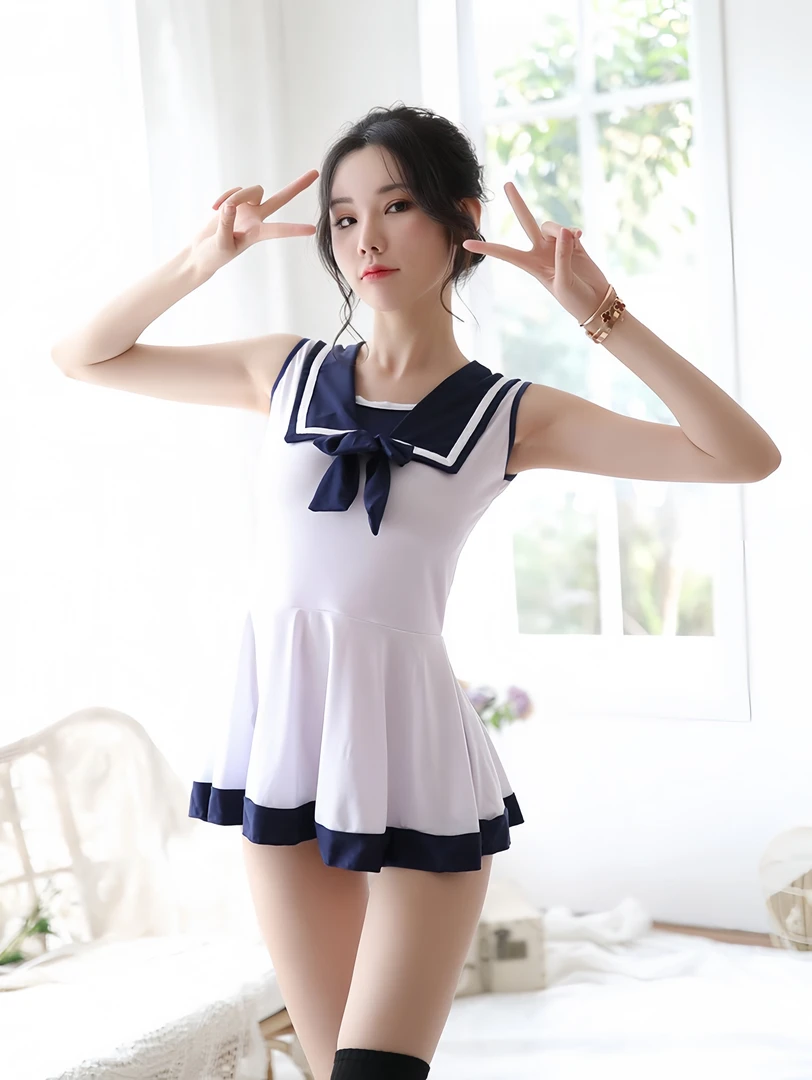 夏季薄款甜美性感女日系清纯套装水手制服宽松纯欲公主风睡裙