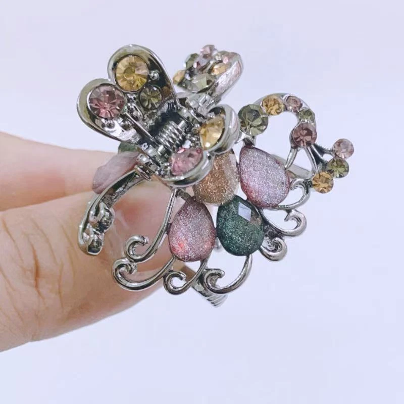 泛思小孔雀水钻小抓夹蝴蝶后脑勺半扎头发优雅发抓爪头饰发夹女