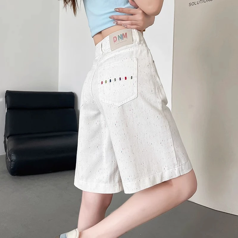 白色牛仔短裤女2025年夏季薄款高腰显瘦爆款a字直筒裤五分裤中裤