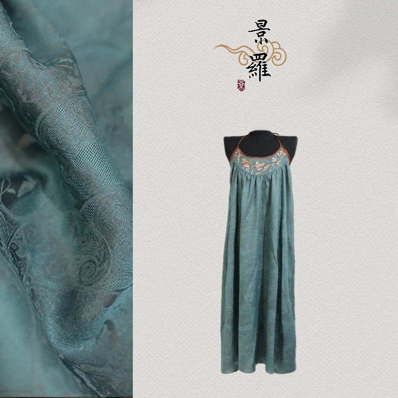 景罗【湖萍缕】夏季新中式国风手工手绣日常女士桑蚕丝连衣裙E00017