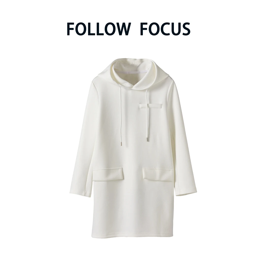 FOLLOW FOCUS罗拉连帽卫衣裙空气层缝线双袋连衣短裙