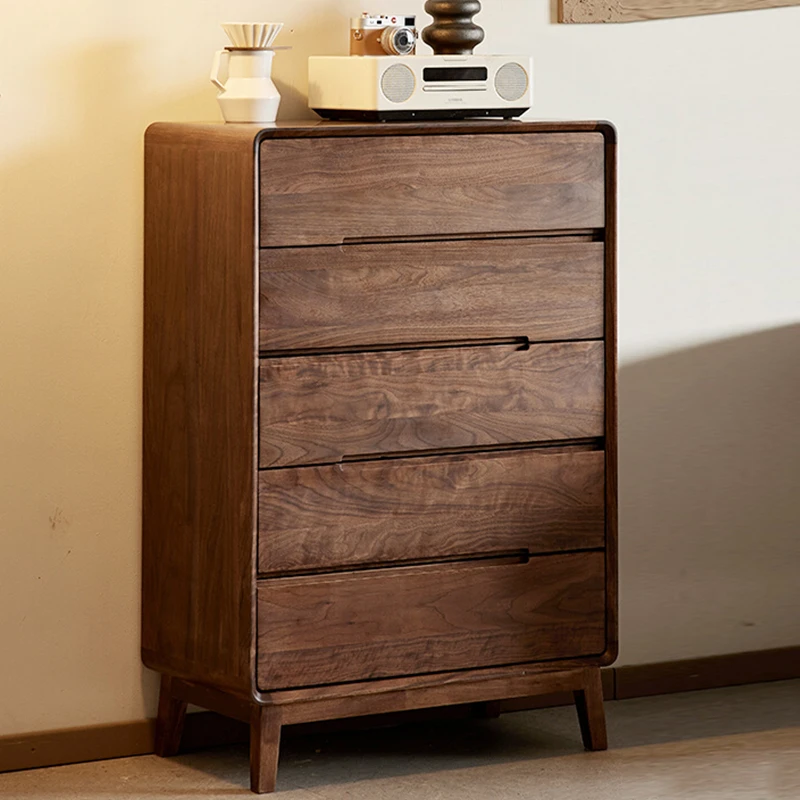 北美黑胡桃木五斗柜整装客厅卧室家用简约日式现代极简置物五斗橱