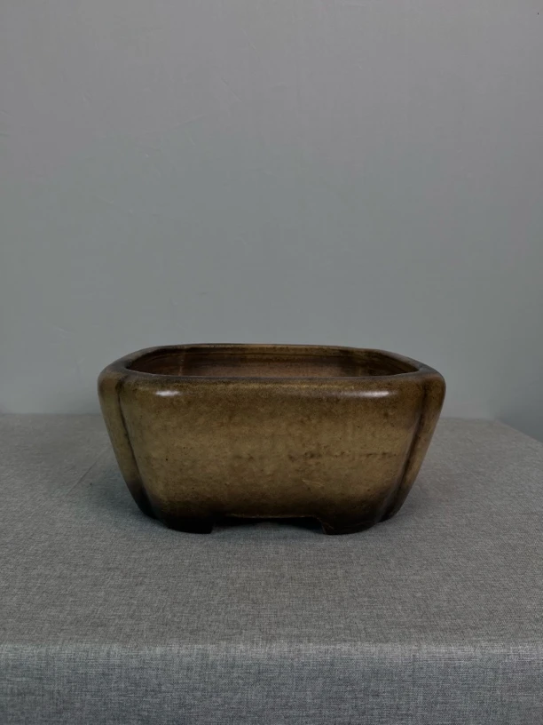 水明盆，高温四方黄交趾釉盆，外径35*15.5内径30*12