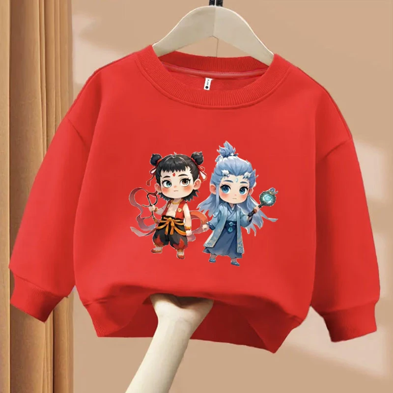 哪吒敖丙魔珠灵珠 亲子圆领长袖宽松卫衣男女童儿童春秋季出游ins