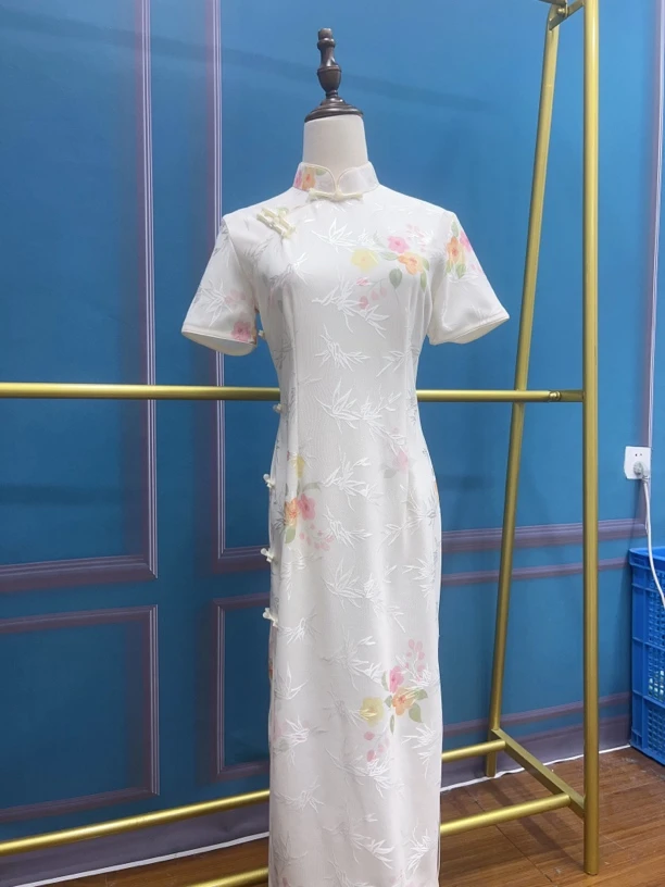 W-2882 春光烂漫 瑞世软网提花 新中式夏款年轻款改良旗袍120cm长