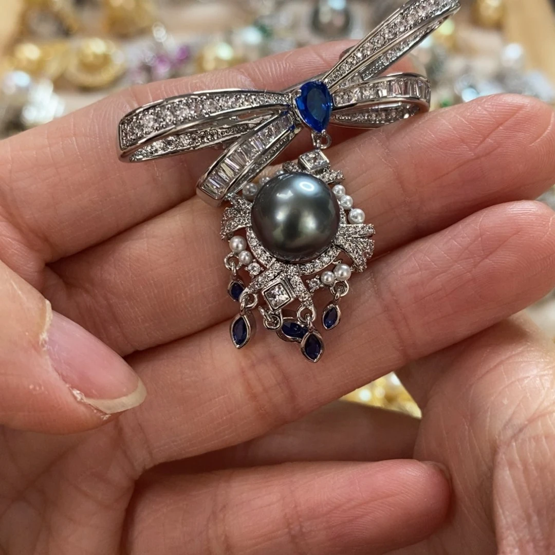 海水珍珠胸针合金