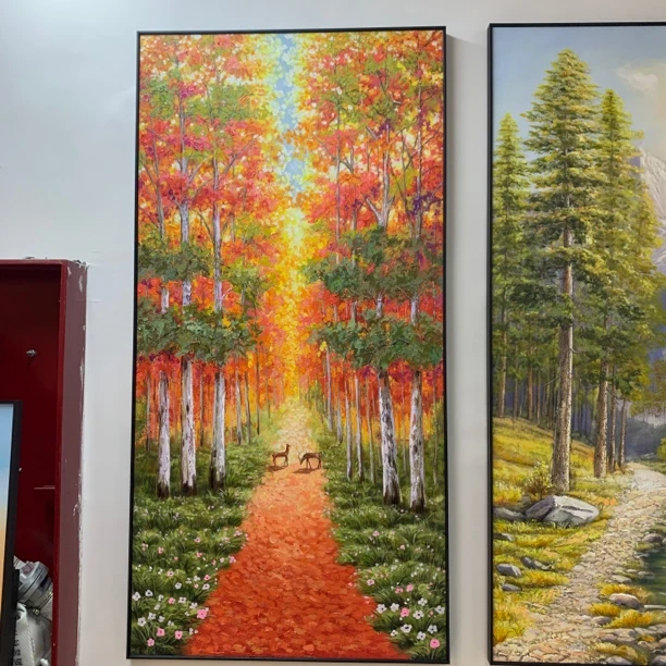 巜油画枫树林》过道走廊挂画，简欧风格