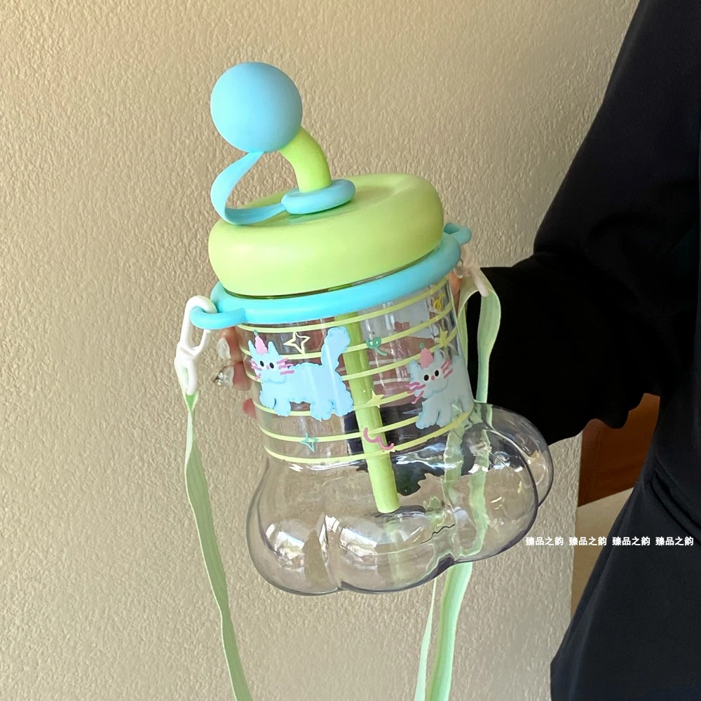 创意吸管杯便携学生随手杯卡通风大肚杯小清新水杯杯子网红可爱