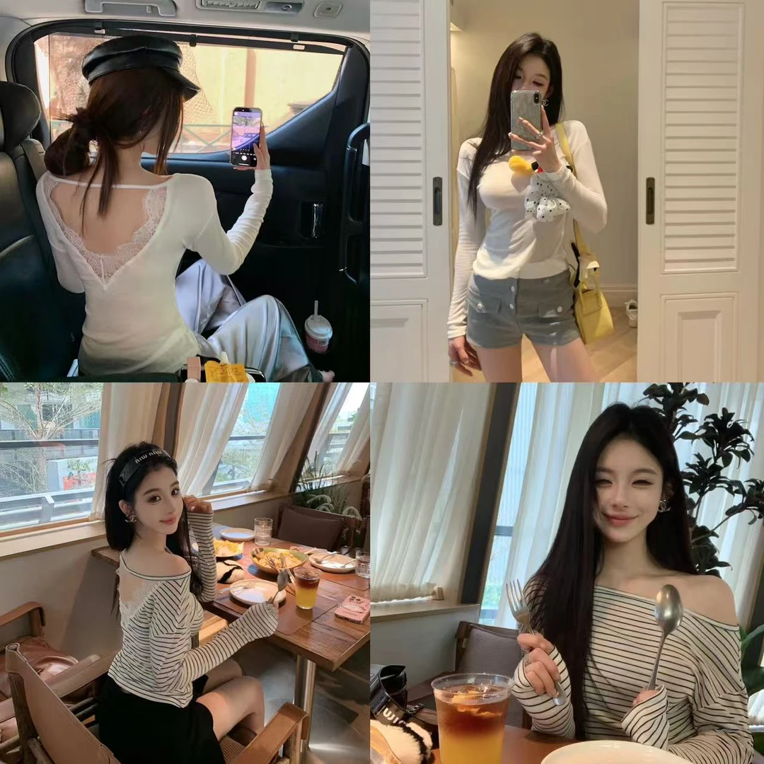 DS【心机美背】把浪漫融入日常 蕾丝美背天丝羊毛针织长袖tee