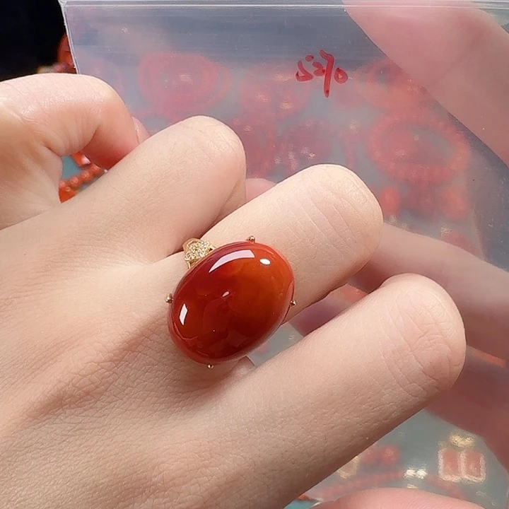 南红玛瑙银S925镶嵌戒指