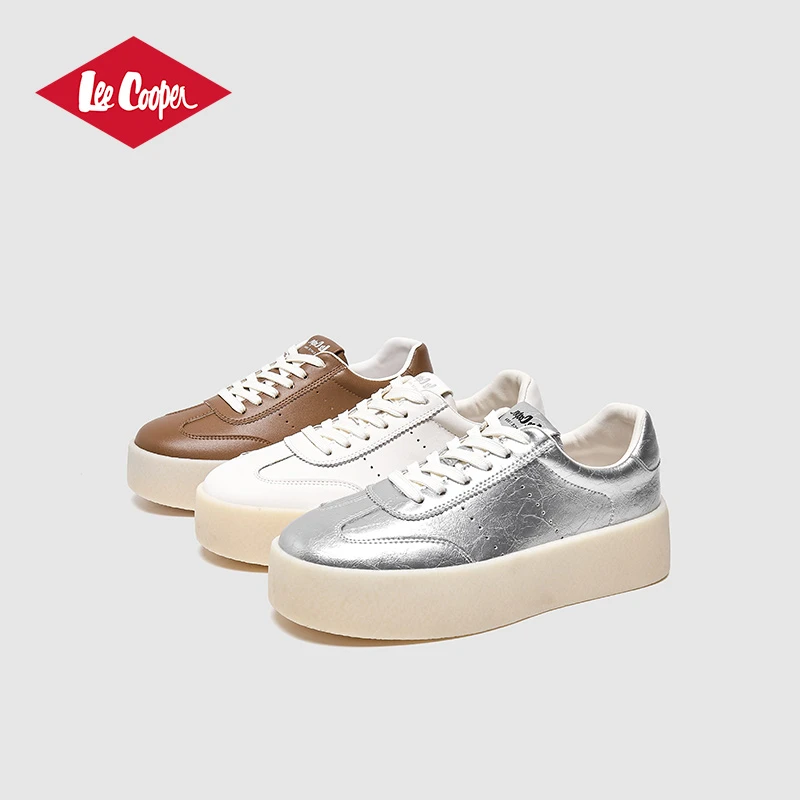 Lee Cooper银色板鞋2025年春季新款休闲女鞋厚底增高复古潮流百搭