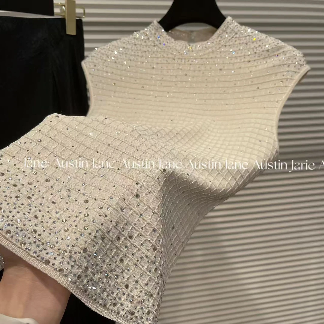 Jane Austin •（金玉满堂）2025新款意大利水晶纱满钻百搭显瘦针织