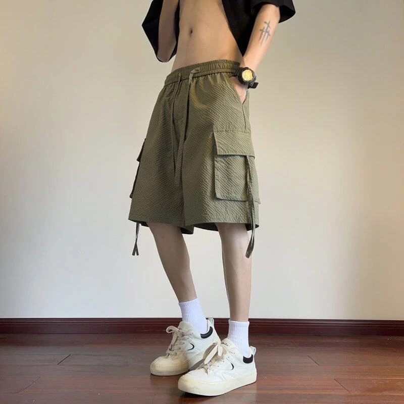 短裤裤子男2025夏季新款百搭工装机能速干泡泡格薄款宽松休闲五分